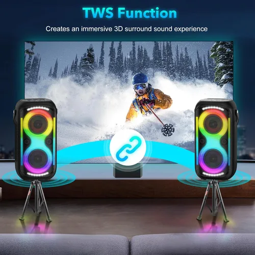 Vista 6 de Altavoz Bluetooth de 160 W, inalámbrico, portátil, portátil, grande, potente, sonido de graves profundos, TWS, altavoces grandes para fiestas
