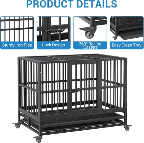 Vista 8 de Jaula resistente para perros grandes, perrera de acero a prueba de escapes para interiores, XL XXL, jaula indestructible extra grande para perros