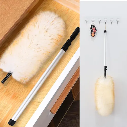 Vista 6 de Plumero de lana de cordero extensible de 31 a 55 pulgadas, plumero electrostático natural para limpieza con poste de extensión de aluminio