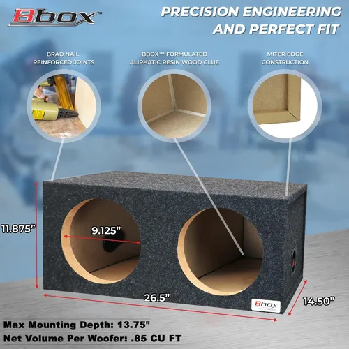Vista 5 de Atrend BBox E10D Dual - Caja de subwoofer alfombrada sellada de 10 pulgadas, color negro