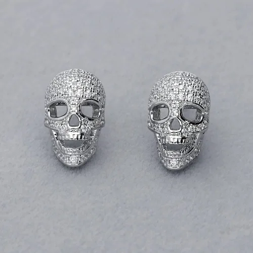 Vista 5 de BERRICLE Sterling Silver Cubic Zirconia Skull Dangle, Stud Earrings for Women – Trendy Gothic Sparkle