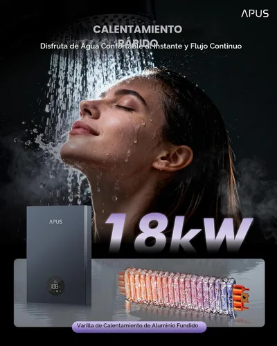 Vista 2 de Calentador de agua eléctrico sin tanque de 18kW, APUS 240V, calentador de agua caliente al instante bajo demanda, hasta 4.4 GPM con pantalla LED