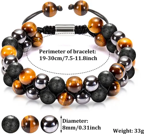 Vista 4 de MJartoria Pulsera de triple protección para hombres y mujeres, ojo de tigre, obsidiana negra y hematita de 0.315 in, pulsera de cuentas de yoga