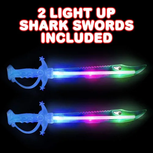 Vista 2 de ArtCreativity Espada de tiburón iluminada para niños (juego de 2) – Juguetes iluminados de 15 pulgadas con luces LED intermitentes, juguetes