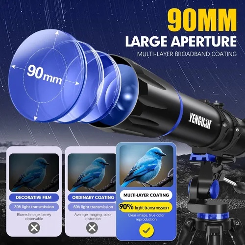 Vista 2 de Telescopio, apertura de 90 mm 800 mm - Telescopio para adultos y niños, telescopios refractores profesionales para adultos de alta potencia