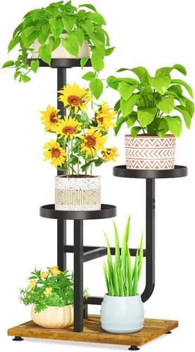 Vista 18 de LASZOLA Soporte para plantas de 5 niveles alto de madera y metal para interiores para macetas de servicio pesado, estante vertical grande