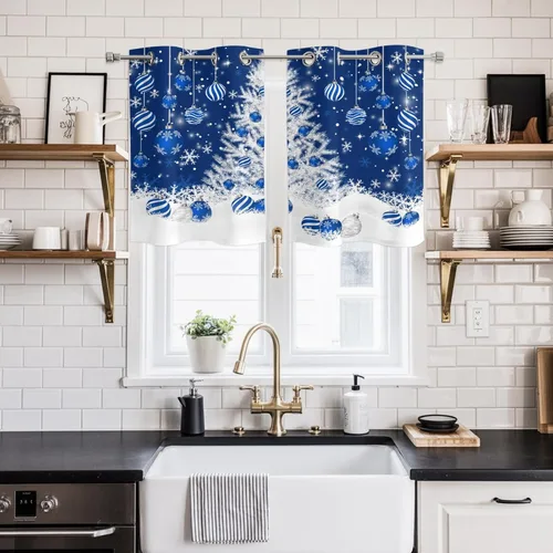 Vista 77 de Libaoge Cortinas de Navidad para cocina, dormitorio, juego de 2 paneles, diseño de muñeco de nieve de Navidad, cortinas de invierno con copos