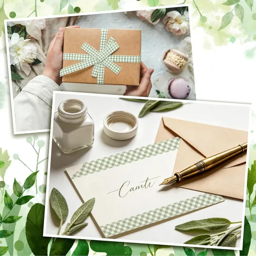 Vista 6 de Whaline 12 Rolls Sage Green Plaid Washi Tape Masking Tape Set Pastel Green Gingham Decorative Wrapping Paper Tapes Boxed for Wedding Scrapbook
