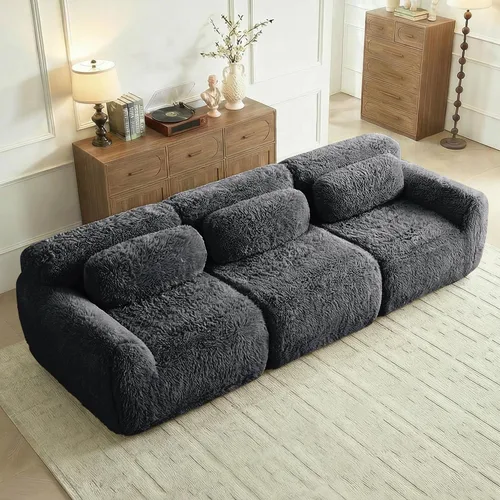 Vista 31 de Sofás de nube sin hueso de 80.4 pulgadas, tela de felpa suave y esponjosa, sofá cama modular con 2 otomanas, sofás de dos plazas de chocolate,