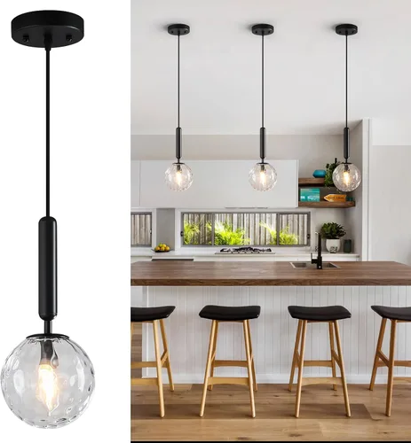 Vista 24 de Lámpara Colgante Negra Moderna Accesorio de Luz Colgante para Isla de Cocina de Mediados de Siglo con Lámpara Colgante de Globo Iluminación Colgante