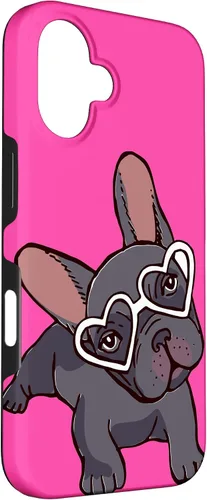 Vista 3 de iPhone 16 Francés Bulldog Francés Perro Cachorro Lindo Perro Perro Gafas Caso Mascota