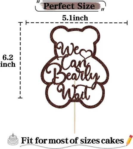 Vista 2 de Decoración para tartas de We Can Bearly Wait con purpurina marrón, Sweet Baby/Oh Baby, decoración de fiesta de revelación de género