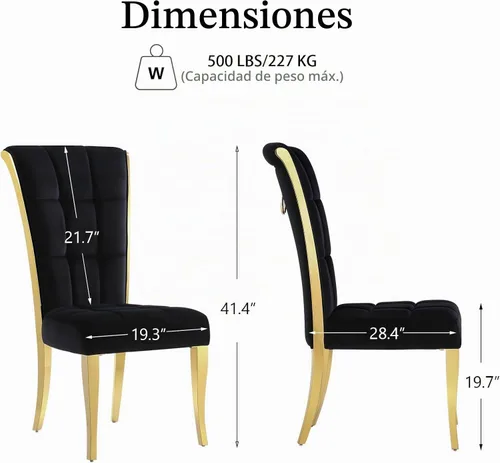 Vista 2 de ACEDÉCOR Sillas de comedor modernas de terciopelo negro y dorado, juego