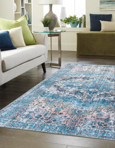 Vista 4 de Unique Loom Mangata Collection - Alfombra de área - Mary (rectangular 2' 0" x 3' 0", azul/negro)