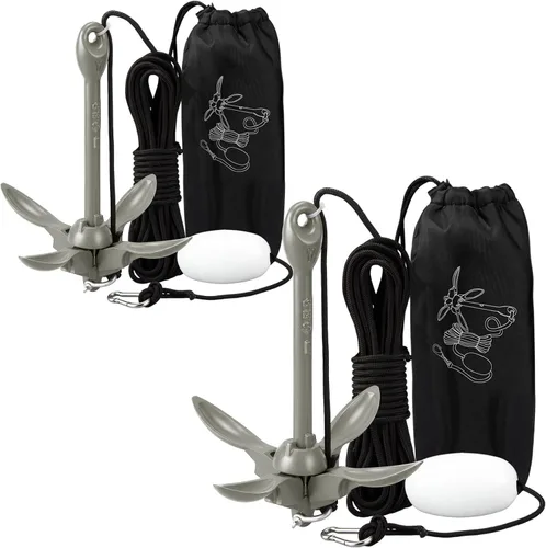 Vista 28 de Lounsweer Paquete de 2 anclajes de kayak marino de 1.5/3.5 libras, kit de anclaje plegable para barco, kayak, pesca, accesorios para botes pequeños