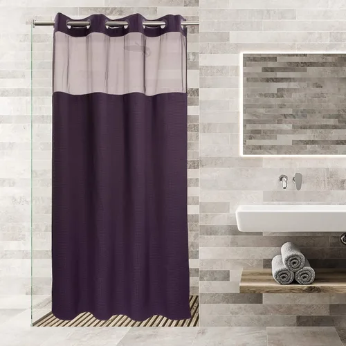 Vista 68 de Cortina de baño River Dream de gran peso sin ganchos necesarios con diseño de gofre punteado y forro a presión - 36W x 74H, de calidad hotelera