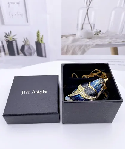 Vista 8 de JWT Astyle Bule-Naped Nuthatch - Cajas de baratijas con bisagras de cristal coleccionables, joyero para amantes de los pájaros, collares, anillos