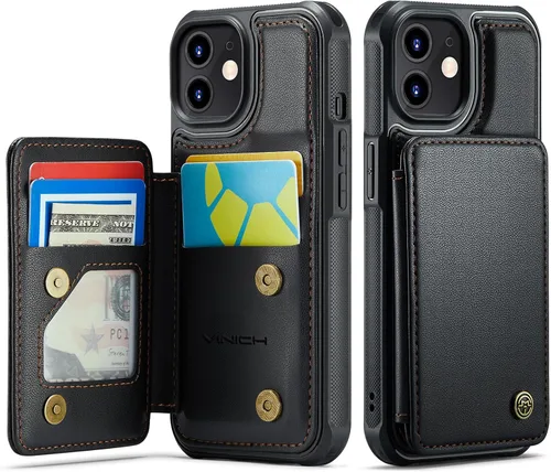 Vista 62 de Vinich for iPhone XR Wallet Case with Card Holder, Black RFID Blocking Credit Slots, Kickstand, Shockproof Flip Phone Cover, PU Leather, Double