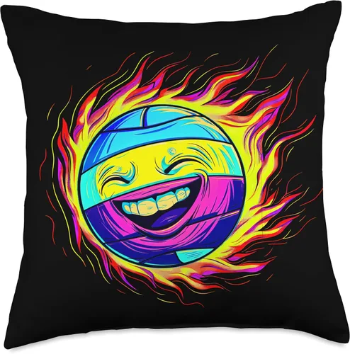 Vista 4 de Funny Streetwear synthwave 80s 90s volleyball face player Throw Pillow