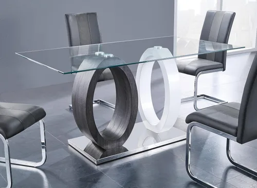 Vista 7 de Global Furniture USA Mesa de comedor ovalada blanca y gris de doble base