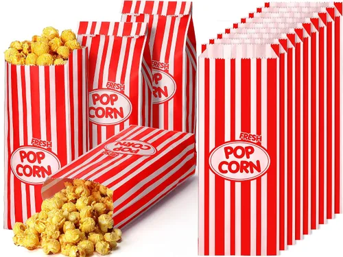 Vista 13 de Sherr 1000 Piezas Bolsas de Palomitas de Maíz de 1 Onza a Granel Negras con Rayas Retro Desechables para Noches de Película Navidad Circo Carnaval