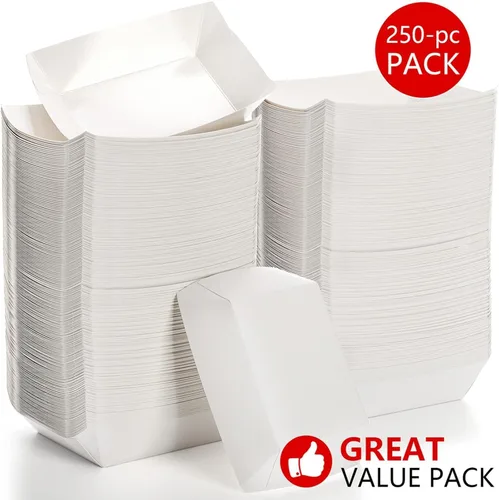 Vista 3 de DEAYOU Paquete de 250 botes pequeños de papel para alimentos, bandeja de alimentos de papel blanco de 1 libra, cesta de cartón desechable para papas