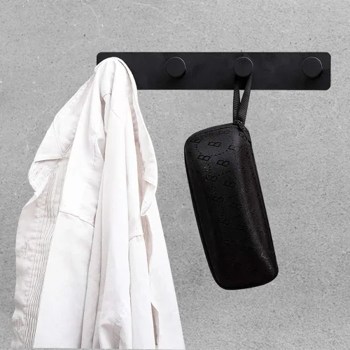 Vista 6 de Perchero pequeño montado en la pared, ganchos negros adhesivos y atornillados, ganchos de pared de acero inoxidable para colgar sombreros, toallas