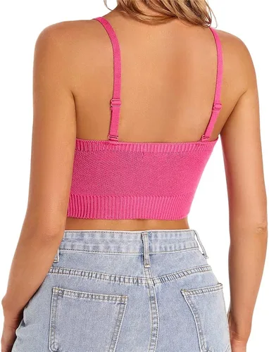 Vista 2 de Camiseta corta para mujer, bonita camiseta sin mangas con cuello halter, acanalado, sexy, corsé para adolescentes y niñas