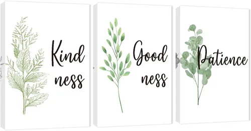 Vista 21 de Arte de pared inspirador de 3 piezas, imagen de refranes de plantas blancas, citas de trabajo y estadía, impresiones en lienzo para decoración
