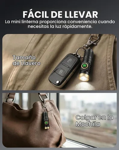 Vista 5 de Yemao Linterna de Llavero Recargable con Cadena, 600 Altos Lúmenes Linternas de Bolsillo EDC, Mini Linterna con 6 Modos para Uso Diario en el Hogar