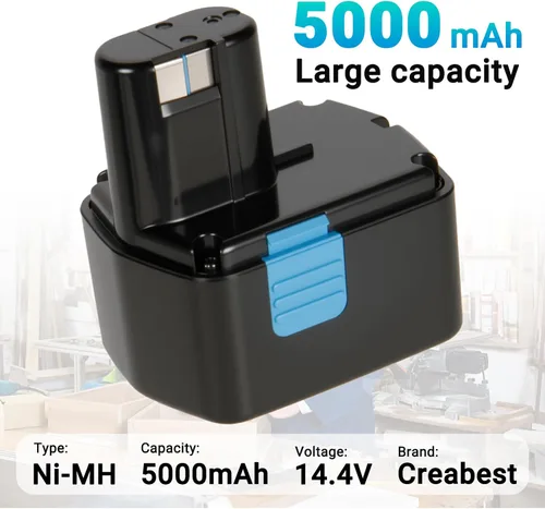 Vista 2 de CREABEST Batería de repuesto de 14.4V 5000mAh para Hitachi EB1414S EB1412S
