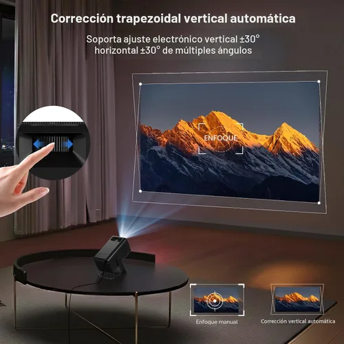 Vista 4 de Mini proyector 1080P 4K compatible con WiFi 6 y Bluetooth 5.4 Aplicaciones integradas Android 14 Auto Keystone Proyector portátil al aire libre