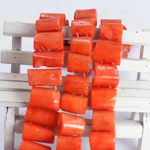 Vista 3 de Columna de medio tubo natural de 0.512-0.551 in, 2 agujeros laterales perforados en el lado naranja, bambú, coral, piedras preciosas sueltas