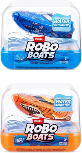 Vista 2 de Robo Alive Robo Boats, Tiburón Tigre y Tiburón Robo, Pack de 2, por ZURU - Juguete de barco activado por agua, (Exclusivo de Amazon)