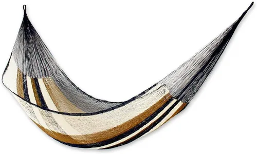 Vista 15 de NOVICA Hamaca de cuerda maya de nailon tejida a mano multicolor arcoíris a rayas para 1 persona, soñando con arcoíris (individual)
