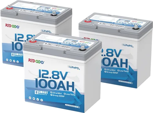 Vista 24 de Redodo Batería de litio Bluetooth inteligente de 12 V 50 Ah LiFePO4 para motor de arrastre, protección contra bajas temperaturas, vida útil de 10