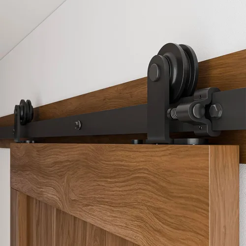 Vista 8 de CCJH Kit de herrajes para puerta corrediza de granero de 4 pies, resistente, suave y silencioso, fácil de instalar, se adapta a paneles de puerta