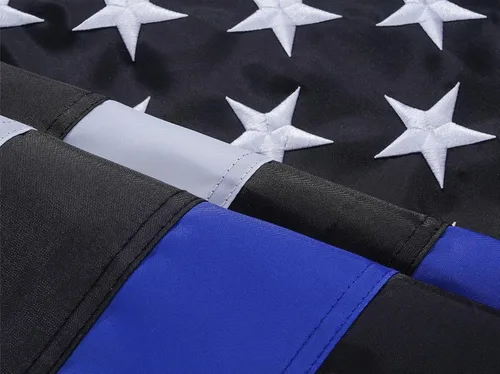 Vista 5 de ROTERDON Bandera de línea azul fina de 3 x 5 pies para exteriores, banderas bordadas de nailon 210D de policía resistentes, color vivo con 2 ojales