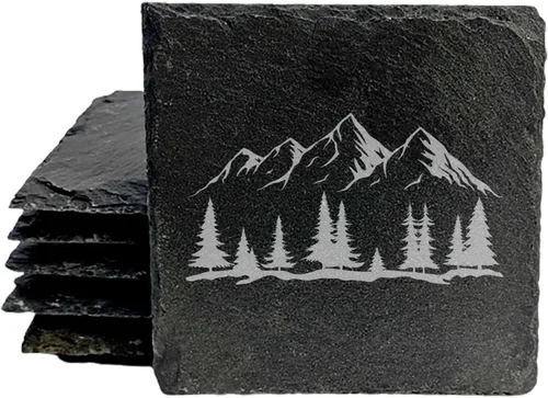 Vista 53 de Mountain Majesty - Posavasos de pizarra con impresionante diseño de escena de montaña, perfectos para decoración del hogar y la oficina y protección