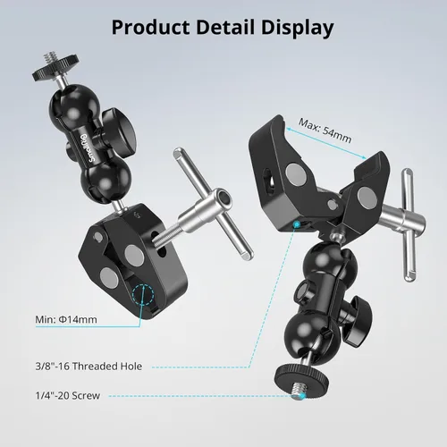 Vista 5 de SMALLRIG Super Clamp Mount 2 unidades, brazo mágico de doble cabeza de bola para cámara
