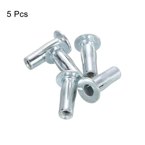 Vista 3 de uxcell Tuercas de remache M4 multiagarre, 5 piezas de vástago preabombado, cabeza plana, tuerca de inserción roscada de acero al carbono más tuercas
