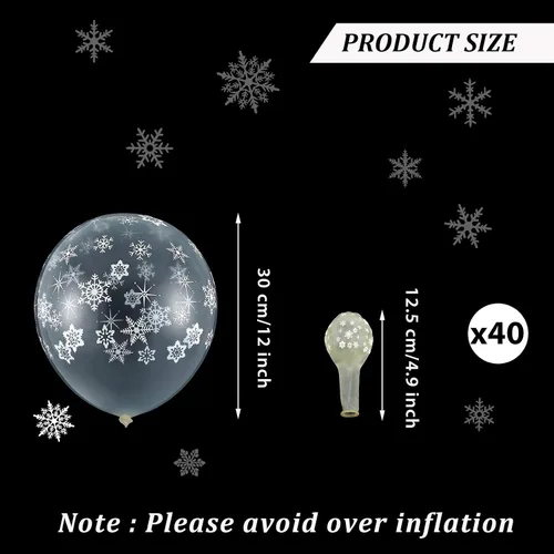 Vista 2 de Skylety 40 globos transparentes de copo de nieve a granel, globos de látex transparentes de copo de nieve para Año Nuevo, fiestas de cumpleaños