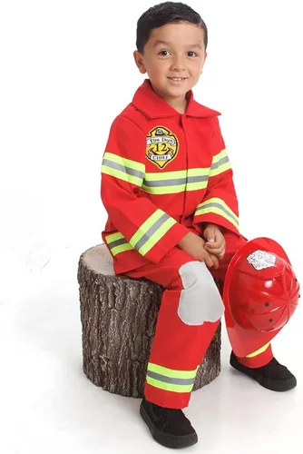 Vista 2 de Disfraz de bombero con luces para niños con sombrero jefe de Bomberos