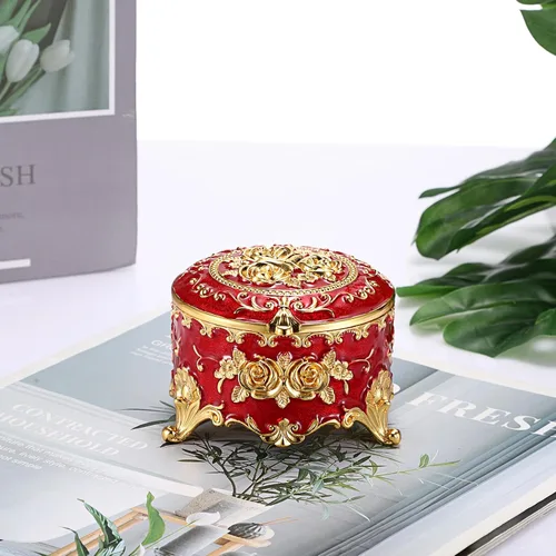 Vista 7 de Hipiwe Joyero de metal vintage Pequeña caja organizadora de anillos con patrón de rosas para joyas, caja de almacenamiento para anillos, aretes