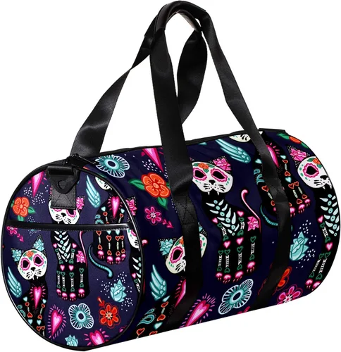Vista 3 de LEVEIS Purple Cat Mexico Helloween Sports Duffel Bag Travel Tote Carry on Weekender Gym Overnight Bag for Men & Women