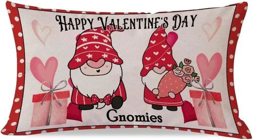 Vista 7 de Feliz día de San Valentín, lindos gnomos con almohadas lumbares de corazón, fundas de almohada decorativas de 12 x 20 pulgadas, funda de cojín