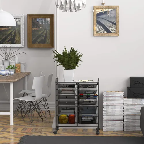 Vista 5 de Simple Houseware Carrito utilitario con ruedas con 12 cajones organizador de almacenamiento para arte y manualidades, negro