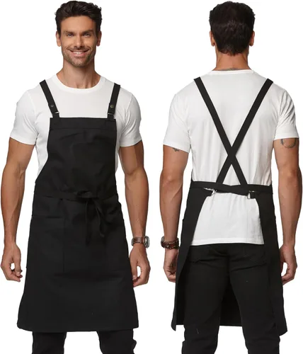 Vista 9 de Delantal con espalda cruzada Parrilla Cocina Jardinería con bolsillos 4251JC Adjustable Criss Cross Kitchen Apron for Cooking BBQ Grilling, Canvas