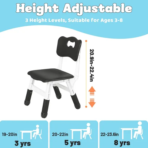 Vista 2 de FUNLIO Silla ajustable para niños (2 unidades), sillas de 3 niveles de altura ajustable para niños de 3 a 8 años, silla infantil resistente con Negro
