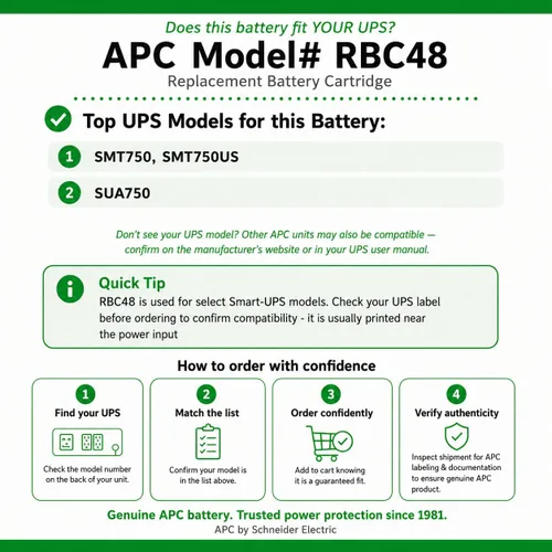 Vista 3 de APC RBC48 UPS Repuesto de cartucho de batería para SMT750, SUA750 y otros modelos selectos.